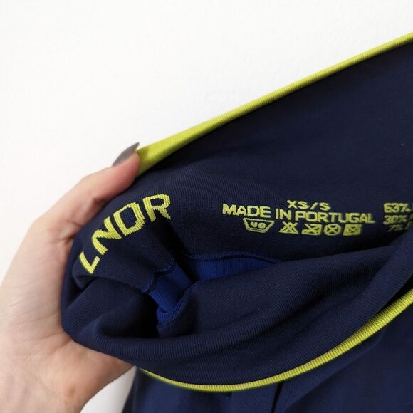 LNDR x SoulCycle navy blue yellow neon stripe Motion high rise seamless leggings - Picture 3 of 6